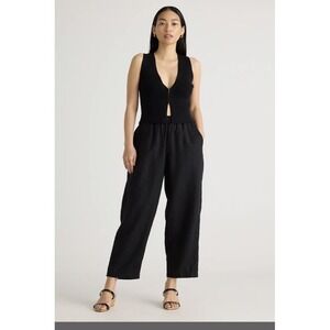 Quince 100% European Linen Pants S Black Wide Leg Chambray Coastal Quiet Luxury